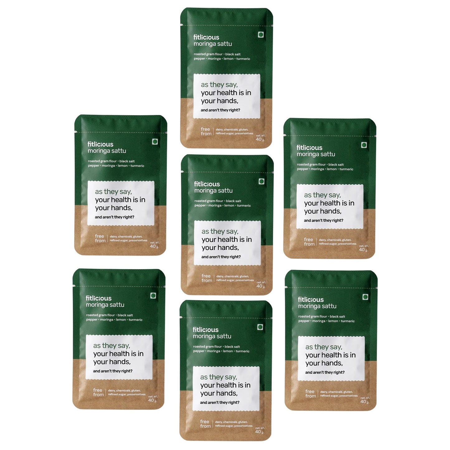 Fitlicious Sattu Powder - Gluten-Free Roasted Gram Flour, Moringa Sattu Fiber-Rich Sattu Drink Powder (Pack of 7, 40g Each)