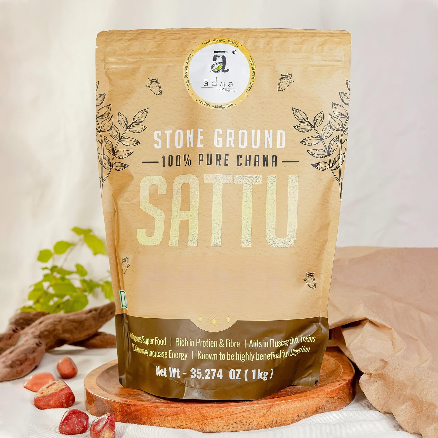 Adya Organics Sattu | 100% Pure & High-Protein Roasted Chana Powder | Chemical-Free & Natural | Perfect for Summer Drinks, Parathas, & Snacks | Healthy & Tasty | 2kg- (Pack of 2)