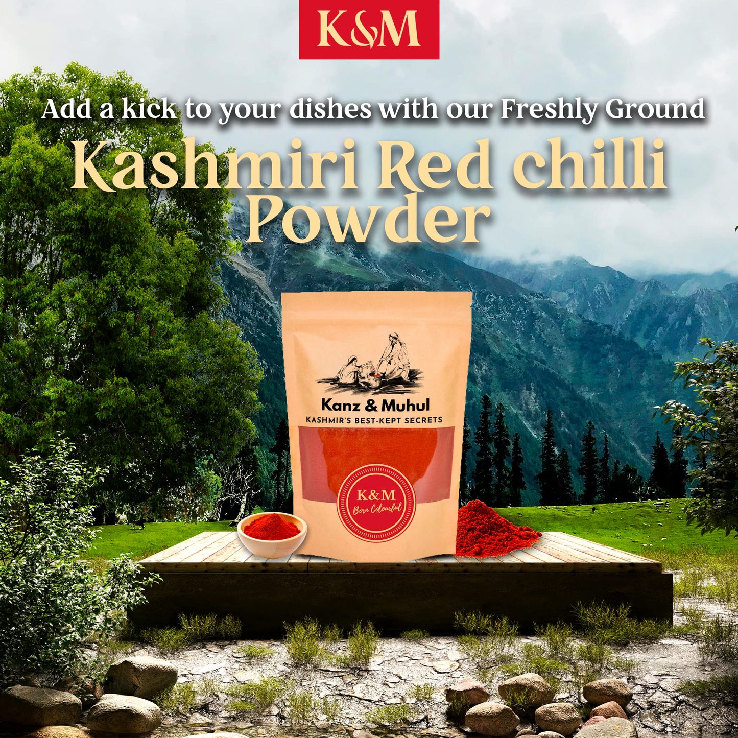 Kanz & Muhul Kashmiri Red Chilli Powder 450 Grams | Kashmiri Lal Mirch Powder | Mild Spicy, Authentic, Bright Red Colour | Organic Kashmiri Mirch | With No Added Preservatives | 450 Grams