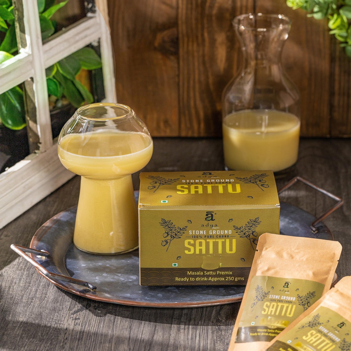 Adya Organics Sattu Premix | Instant Sattu Drink Mix with Jaggery & Spices | 100% Natural & Healthy | Quick Energy Booster for Summer | No Chemicals or Preservatives | 250g Pack